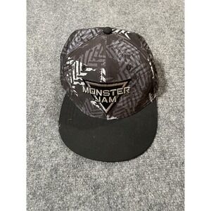 Monster Jam Hat Cap Snap Back Black Gray Graphic Embroidered Flat Bill Mens
